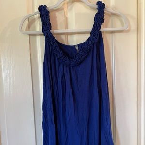 Olivia Moon Blue Sleeveless Tank with Floral Embellished Neck Line